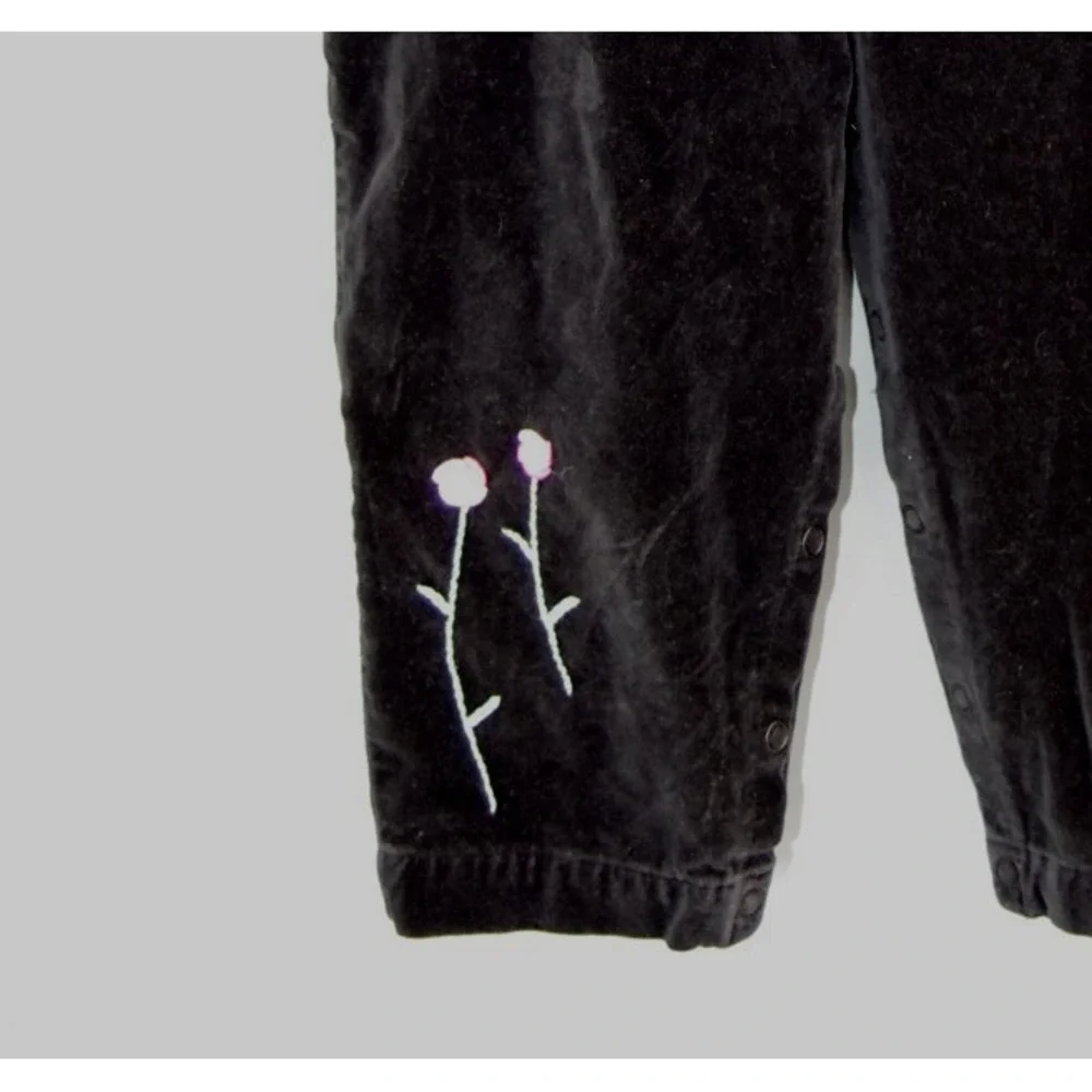 Vintage Gymboree Overalls Black Velvet‎ Pink Embroidered Roses 2T EUC